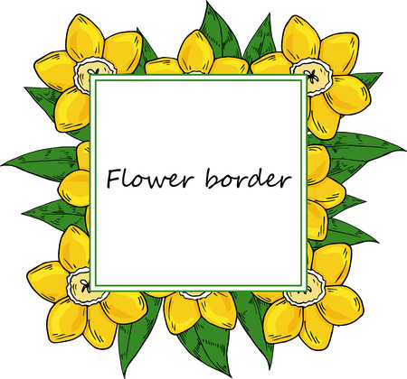 Flower vector drawing frame. Isolated template. Hand drawn floral wedding invitation, label template, anniversary card.のイラスト素材