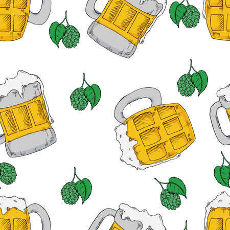 Beer seamless pattern. Perfect for seasonal, autumn, octoberfest designのイラスト素材