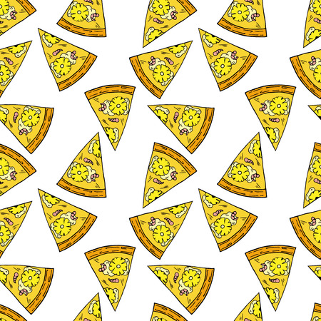 Seamless pattern of pizza in cartoon style. Perfect for menu, card, textile designのイラスト素材