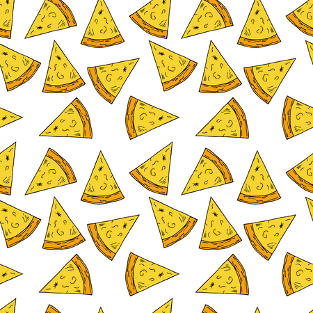 Seamless pattern of pizza in cartoon style. Perfect for menu, card, textile designのイラスト素材