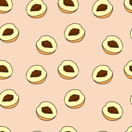 Seamless pattern of peach in cartoon style. Perfect for menu, card, textile, seasonal designのイラスト素材