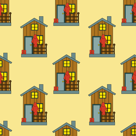Seamless pattern of house in vector. Cute cartoon design. Perfect for card, calendar designのイラスト素材