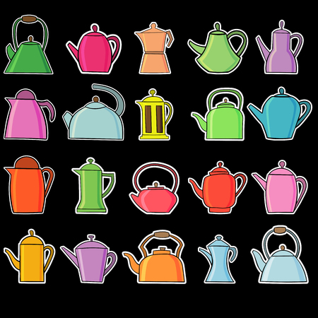Set of teapot icon. Tea symbol. Flat Vector illustration.のイラスト素材