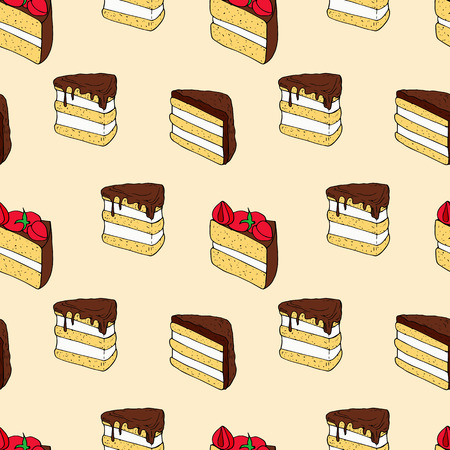 Seamless vector pattern of cakes on pink background. Perfect for menu, card, textile of food package designのイラスト素材