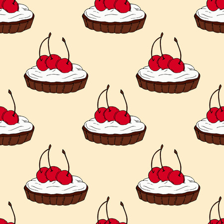 Seamless vector pattern of tartlets on peach background. Perfect for menu, card, textile of food package designのイラスト素材