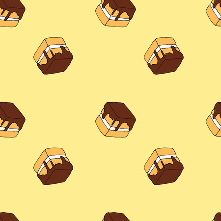 Seamless vector pattern of cakes on yellow background. Perfect for menu, card, textile of food package designのイラスト素材