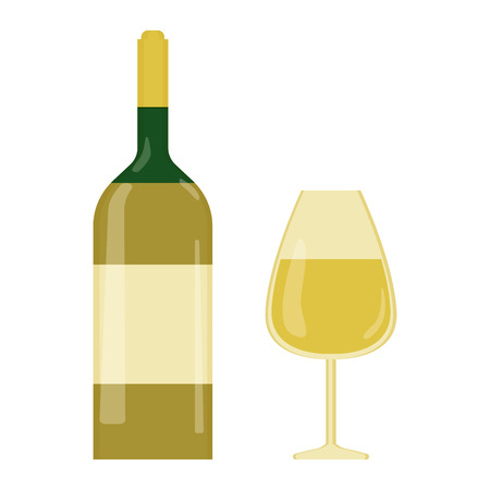 A wine bottle and a glass of wine in flat syle. Bordeaux wine conceptのイラスト素材