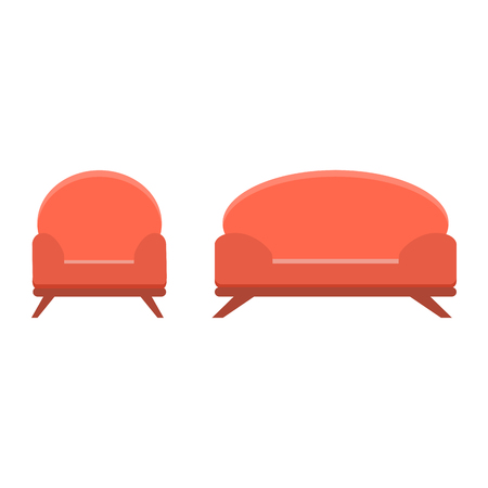 sofa and chair in the same style. vector illustration, flat icon. Element of modern home and office furniture. Front view.のイラスト素材