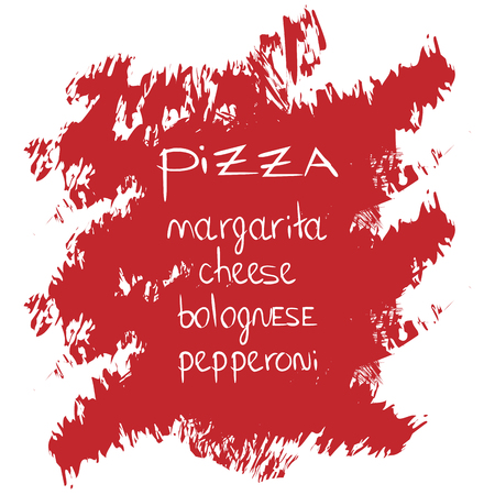 pizza word on brush stroke background. Lettering. Vector illustration with hand drawn lettering.のイラスト素材