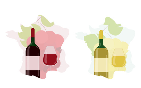 Wine bottle on French mup background silhouette. vector illustration. Bordeaux wine conceptのイラスト素材