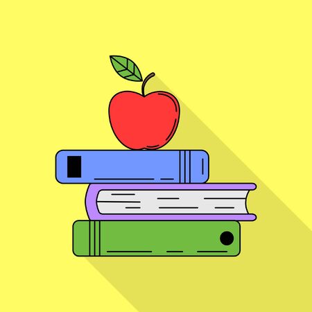 Vector illustration of books and apple with long shadow. Concept for design and webのイラスト素材