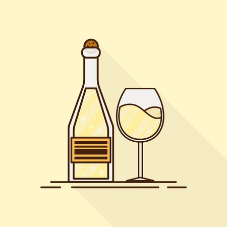 Illustration for Wine and glass icon in flat style. Vector illustration for design and web. - Royalty Free Image