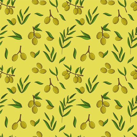 Olives seamless pattern. Vector illustration for design, web and decorのイラスト素材