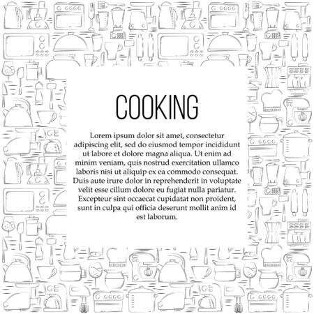Kitchen tools card concept. Vector culinary illustration in flat style for design and web.のイラスト素材