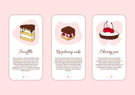 Dessert shop mobile application template. Modern illustration for design and web.のイラスト素材