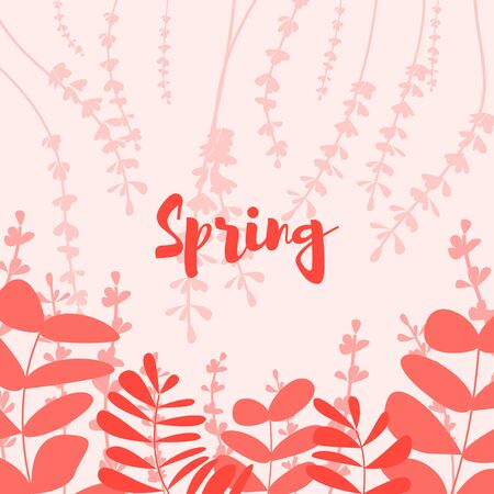 Flat illustration of red leaves and text space for Happy spring Day, Woman day, invitation, brochure, voucher design.のイラスト素材