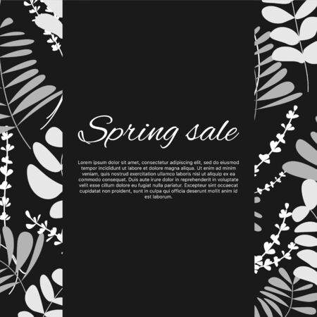 Spring sale typography banner with flowers and leaves in flat style.のイラスト素材