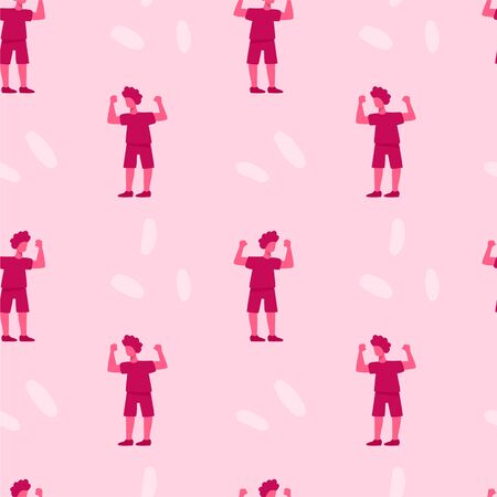 Girl doing sport vector flat seamless pattern. Active recreation, healthy lifestyle, fitness background design.のイラスト素材