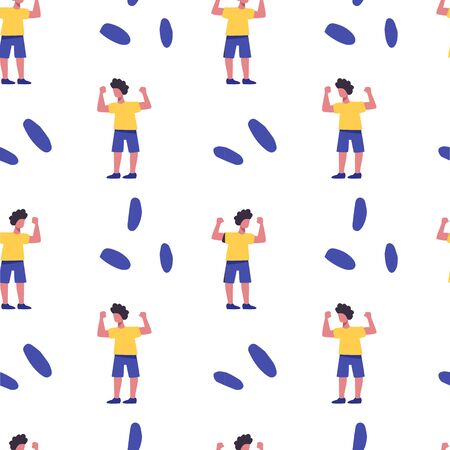 Girl doing sport vector flst seamless pattern.Active recreation, healthy lifestyle, pilates, fitness, meditation background design.のイラスト素材