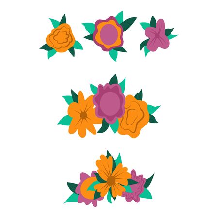 Set of simple hand drawn vector flowers for Dia de Los Muertos, traditional Mexican Halloween decoration. Day of the dead floral concept.のイラスト素材