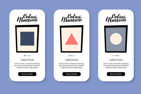 Online museum vector mobile application template with hand drawn lettering.のイラスト素材