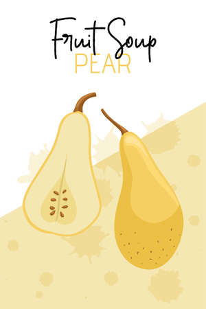 Veggie pear soup packaging design. Vector pears in cartoon style. Bright pear fruits.のイラスト素材