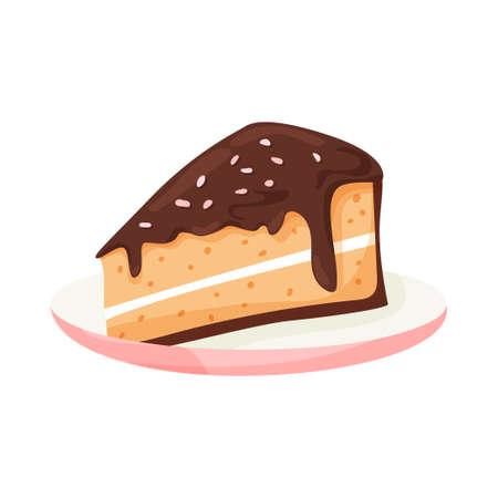 Chocolate cake vector cartoon illustration. Tasty dessert with sprinkles. The concept for cafe,...