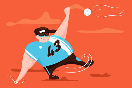 Young baseball player vector cartoon character design. Catcher in uniform and sunglasses waiting for...