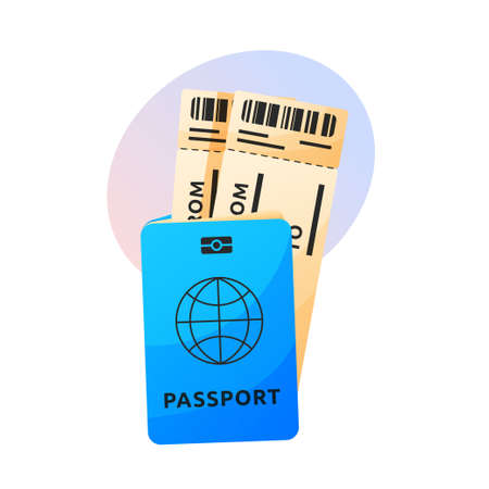 Passport with boarding pass tickets vector cartoon illustration. Travel and vacation documents.のイラスト素材