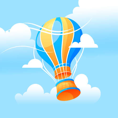 Air balloon in cloudy sky vector cartoon illustration.のイラスト素材