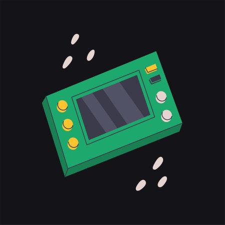 A vivid illustration of a retro game console in green. A modern minimalistic design that evokes...