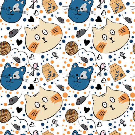 funny cat seamless vector patternのイラスト素材