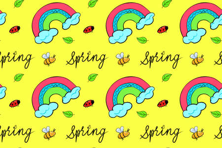 spring vector seamless pattern yellow backgroundのイラスト素材