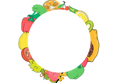 Fruits in a round frame. hand drawn vectorのイラスト素材