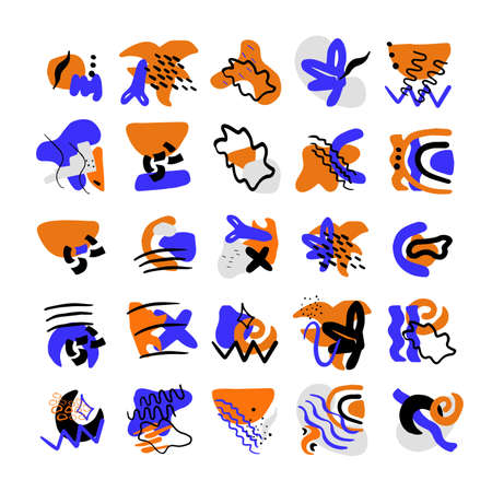 Geometric shapes collection. Unique hand drawn setのイラスト素材