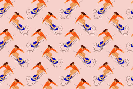 Seamless pattern with Surfer girls on boardsのイラスト素材