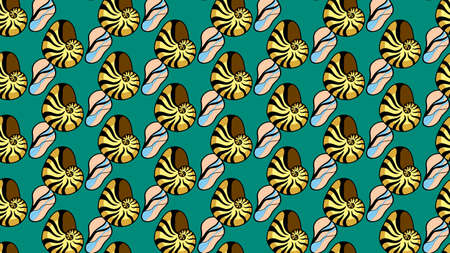Seamless pattern Seashell doodle on blue background