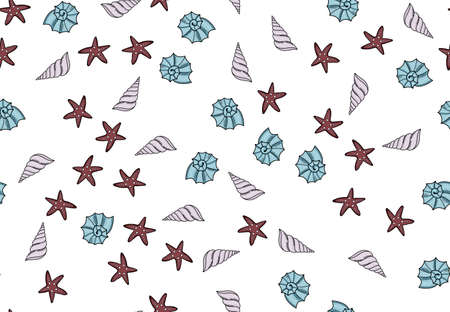 Set of seamless pattern with shells. Vector