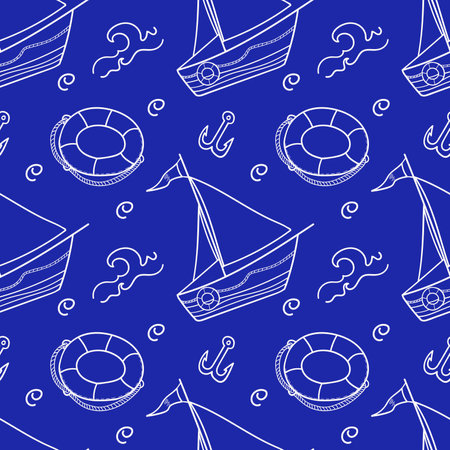 Seamless sea pattern. Cute blue nautical patternのイラスト素材