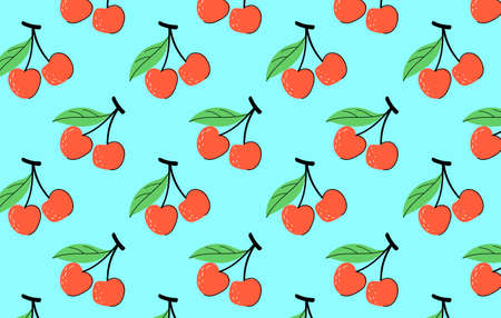 pattern with cherry fruit on blue backgroundのイラスト素材