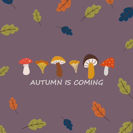 Autumn mood poster template with mushrooms vectorのイラスト素材