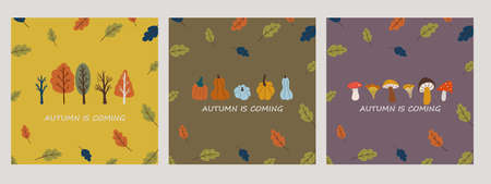 Set of three autumn trendy vector illustrationsのイラスト素材