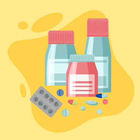 Set of vector pills, capsules, blister and jarのイラスト素材