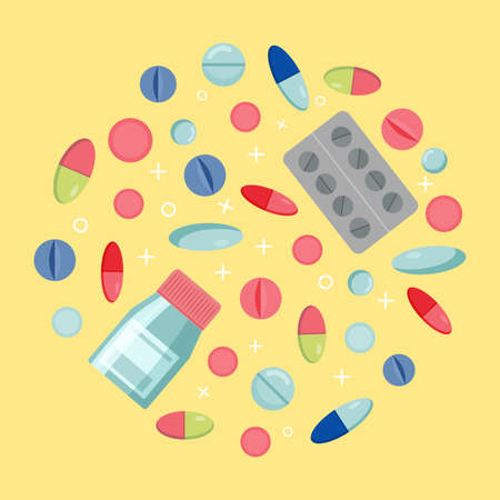 Set of vector pills, capsules, blister and jarのイラスト素材