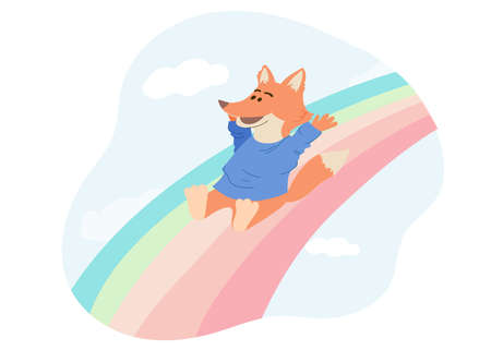 happy fox ride on a rainbow. Nursery printのイラスト素材