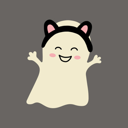 Halloween Cute Happy Ghost wearing cats earsのイラスト素材