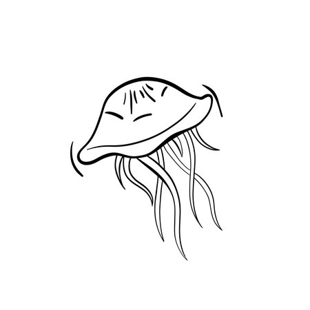 Black outline vector doodle cartoon jellyfish iconのイラスト素材