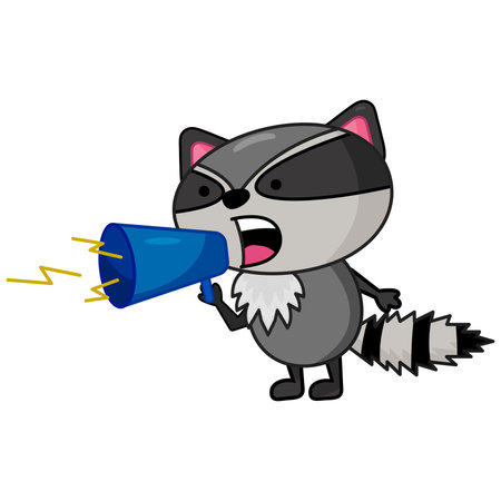 Cute raccoon character shouting in loudspeaker flaのイラスト素材