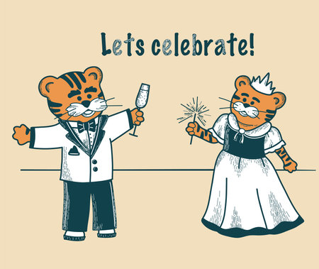 Cheerful tigers,christmas party, simbol 2022 yearのイラスト素材