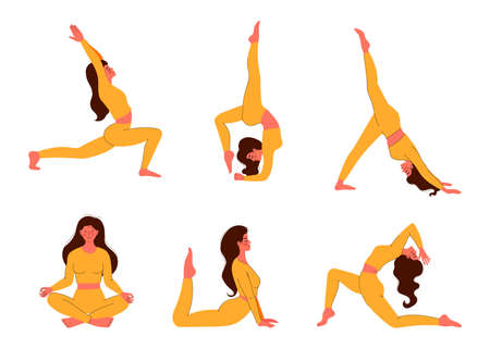 Girl does yoga exercises. Healthy lifestyle setのイラスト素材